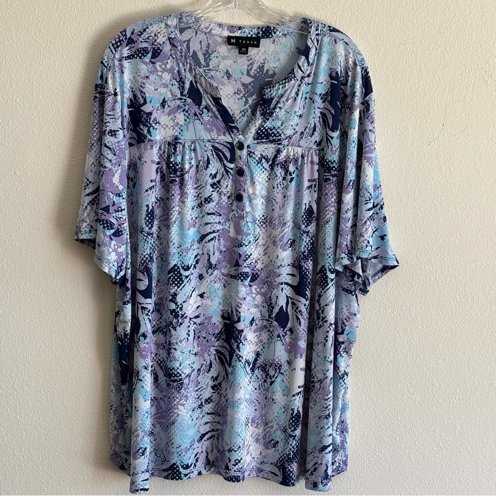 N Touch Women's Abstract Print Top Short Sleeve SZ 3X